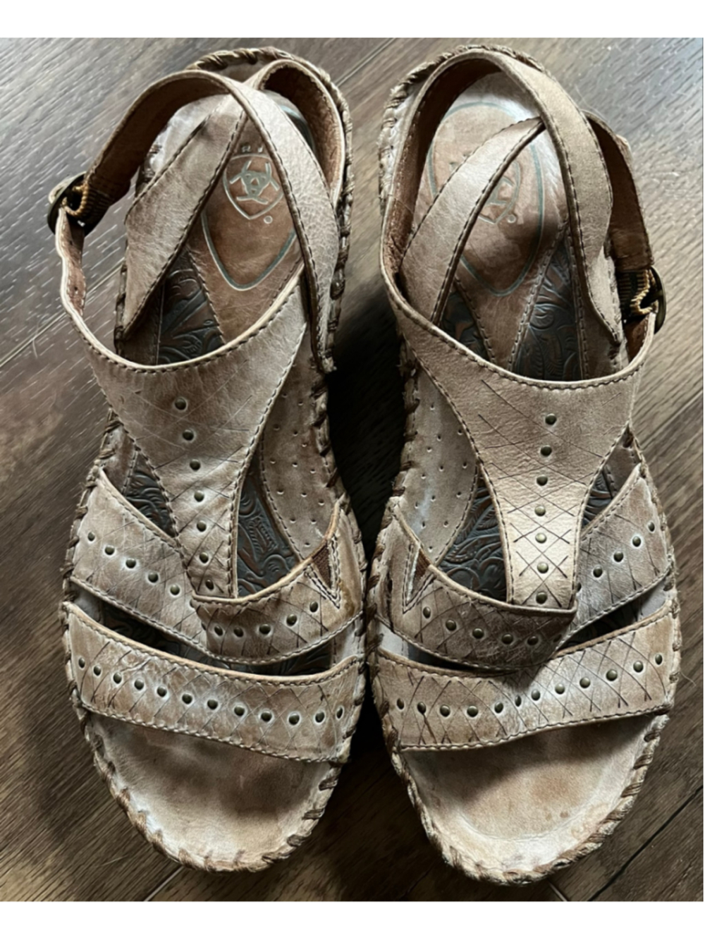 Women's Ariat Leather Wedge Sandals, Beige 6.5